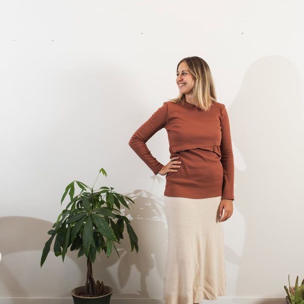 Camiseta de embarazo y lactancia Madera roja