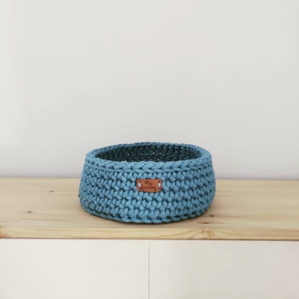 Panera o Cesto de Crochet Azul